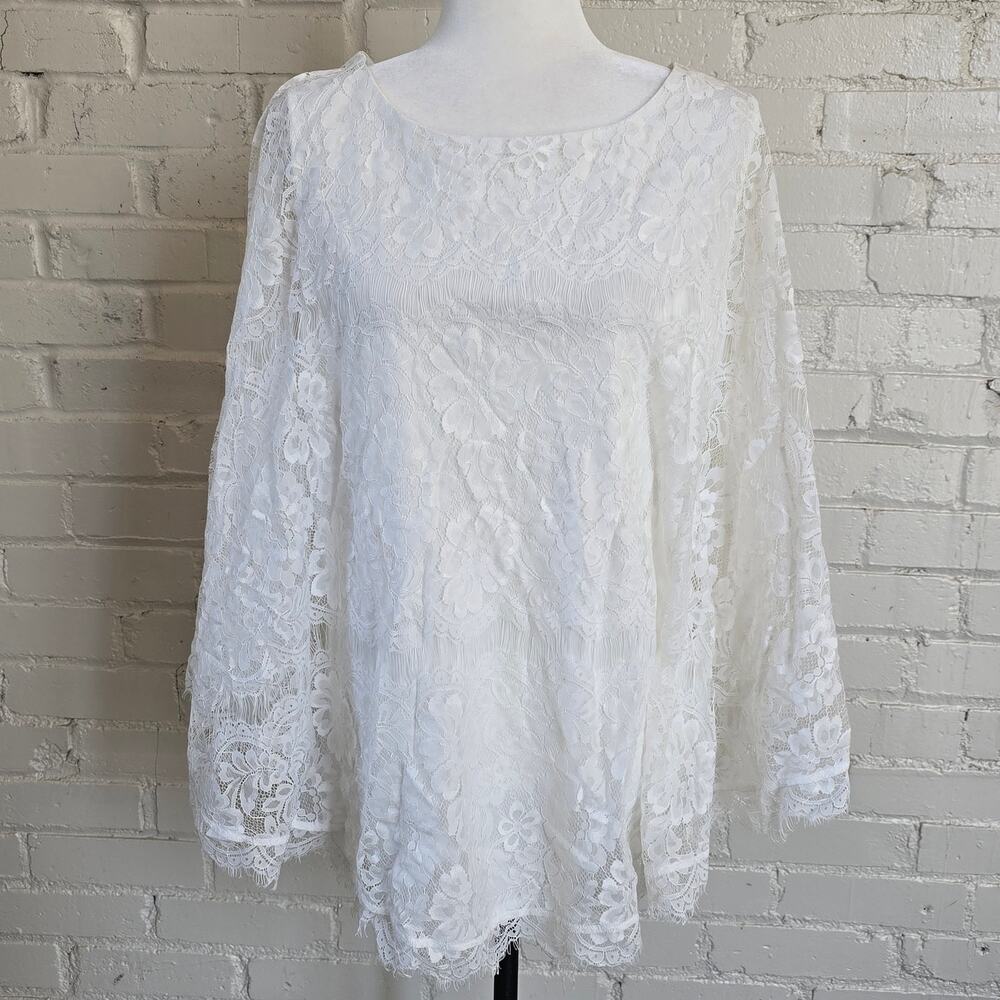 Kate & Mallory Women's White Lace Long Sleeve Blouse Top Size 1X Cottagecore
